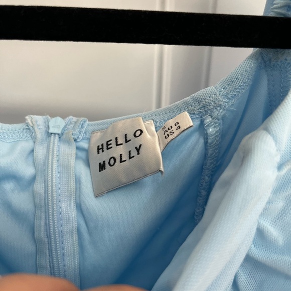 Hello Molly ruched front dress puff sheer sleeves light blue size 4 - Picture 5 of 6